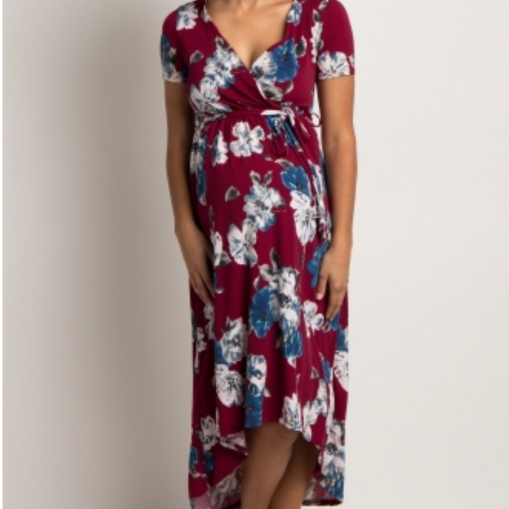 Pinkblush Maternity Burgundy Floral Wrap Dress